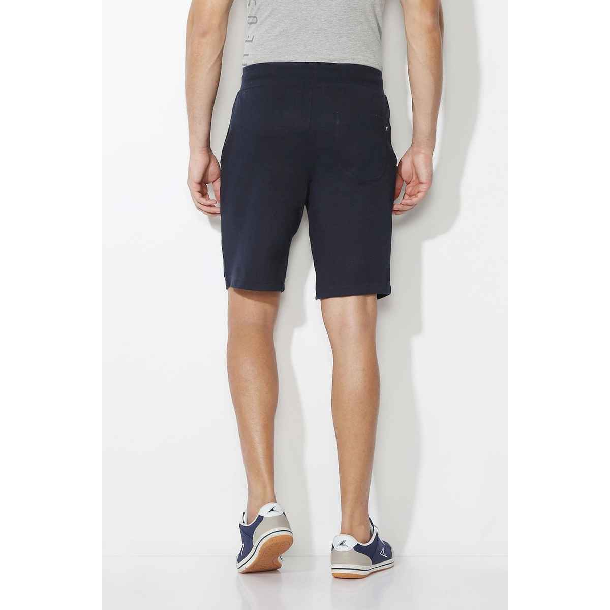 Van Heusen Athleisure Men Cotton Navy Solid Smart Tech Easy Stain Release Knit Shorts |XXL