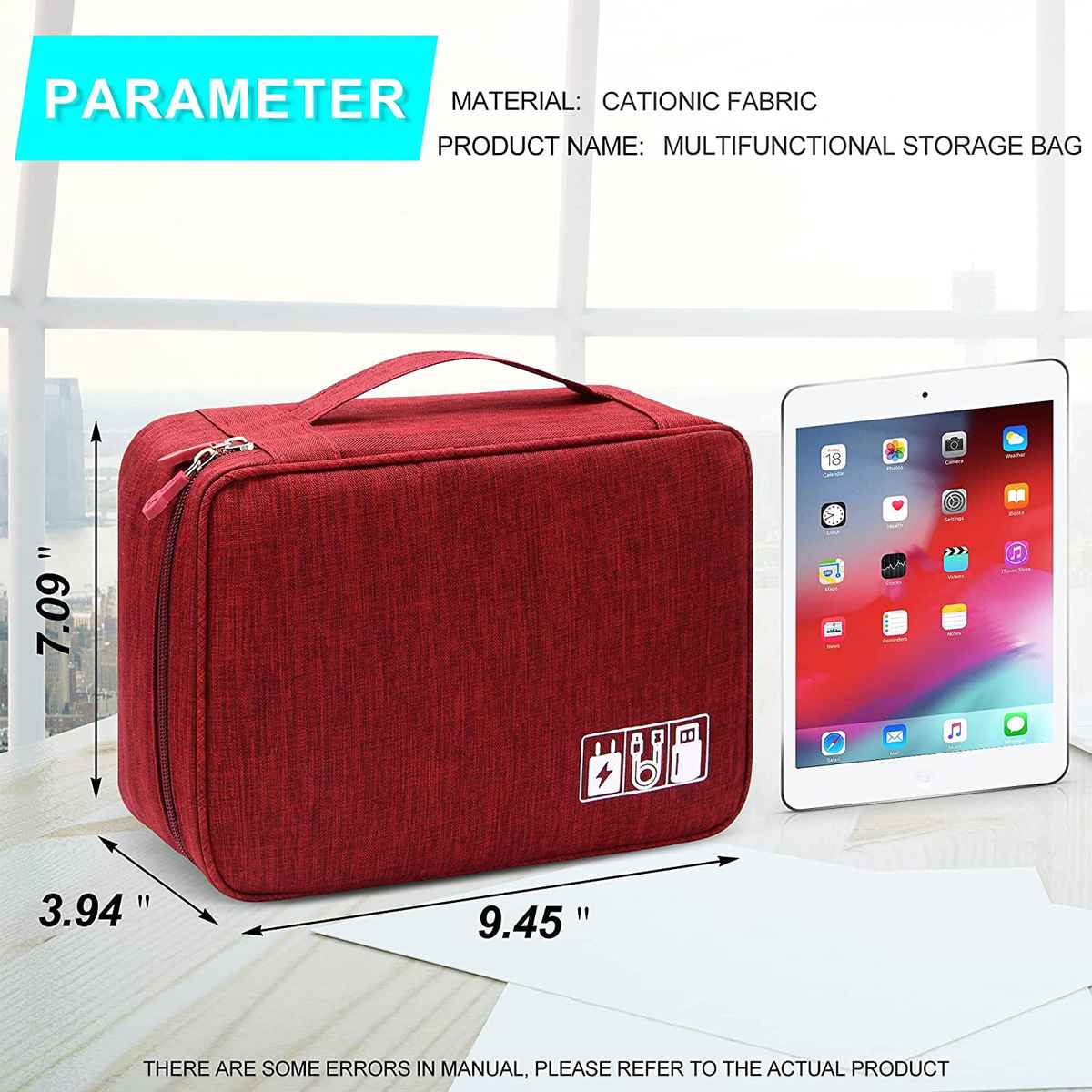 Awestuffs Gadget Organizer for Electronics Accessories, Cables, Phones | Red