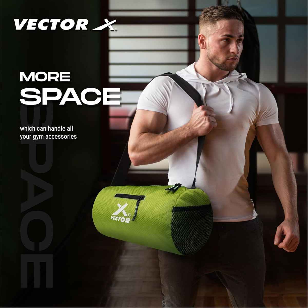 Vector X Unisex Textured Polyester 17 L Gym Bag | Green - One Size