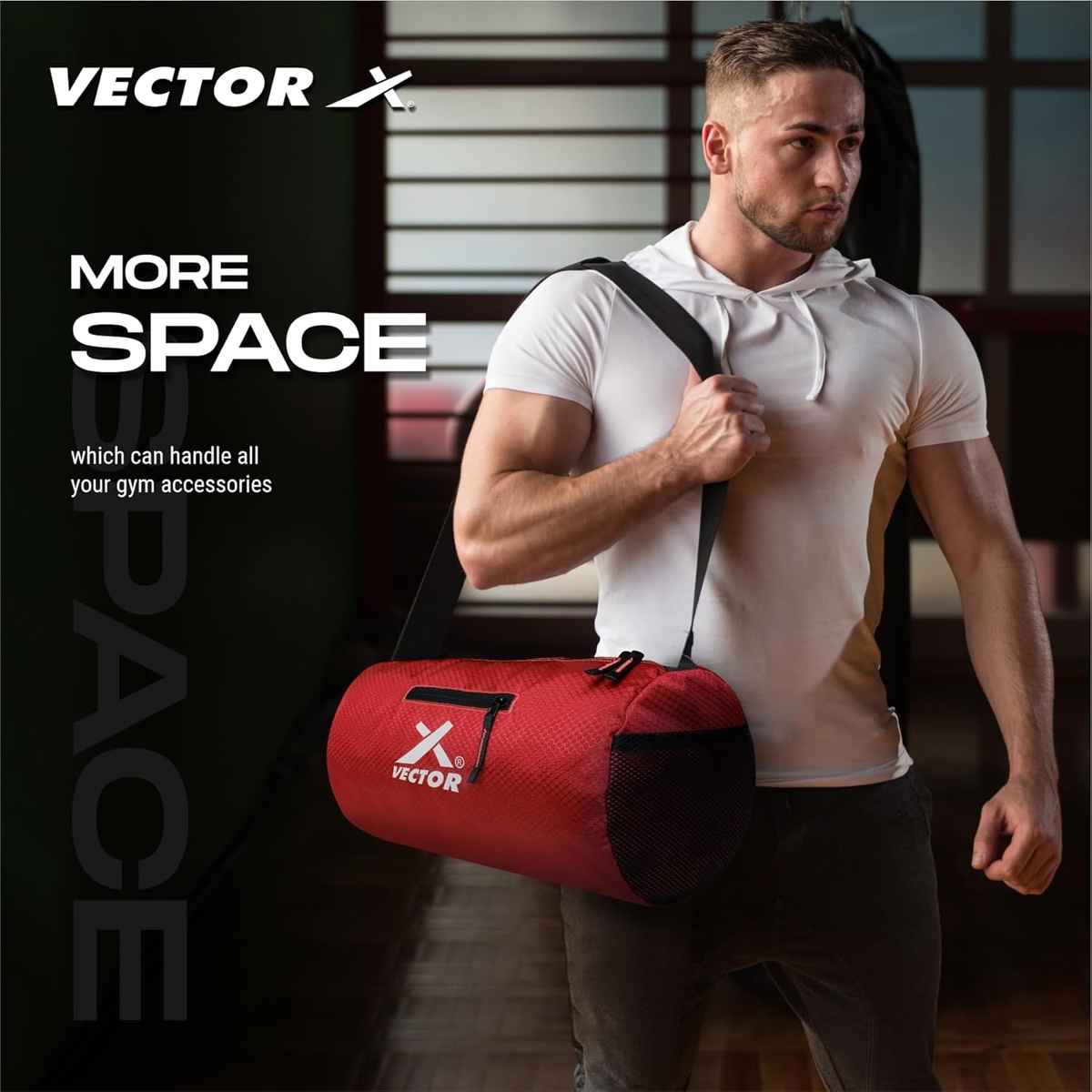 Vector X Unisex Textured Polyester 26 L Gym Bag | Red - Standard