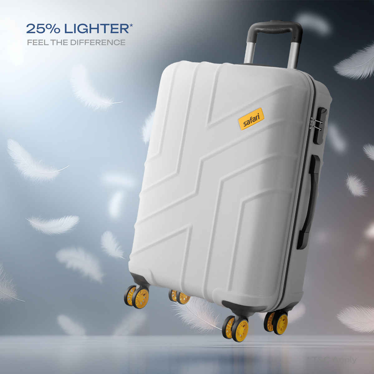 Safari Stratos Medium Trolley Bag | 360 Degree 8 Wheels Hard Polycarbonate | Cloud Grey - 65 cm