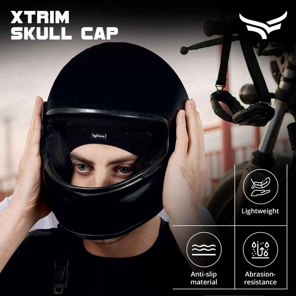 Xtrim Skull Cap for Bikers, Inner Helmet Liner | Orange & Black | One Size Fits All