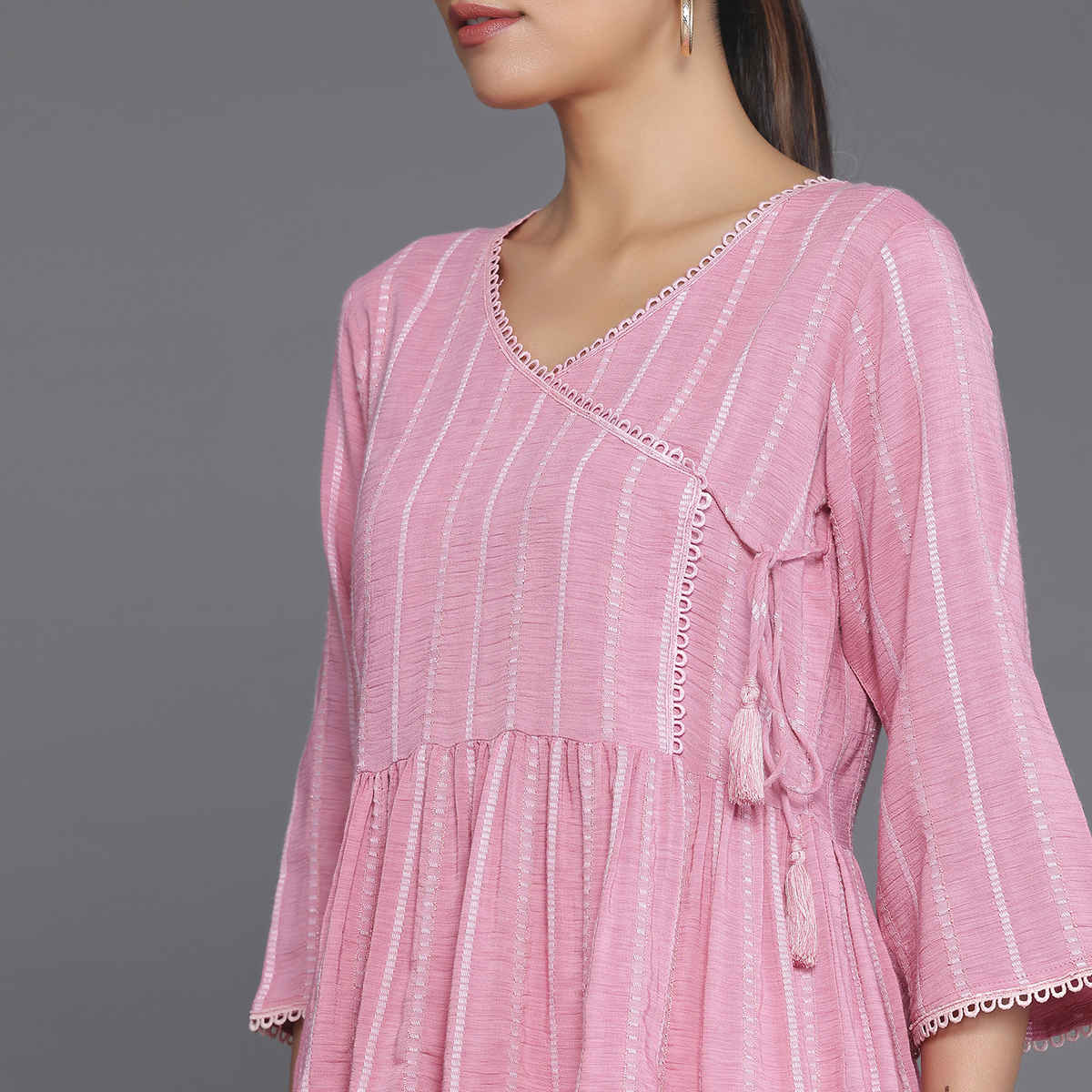 Libas Women's Woven Design Cotton Blend A-Line Kurti | 26907 26907 | Pink - S