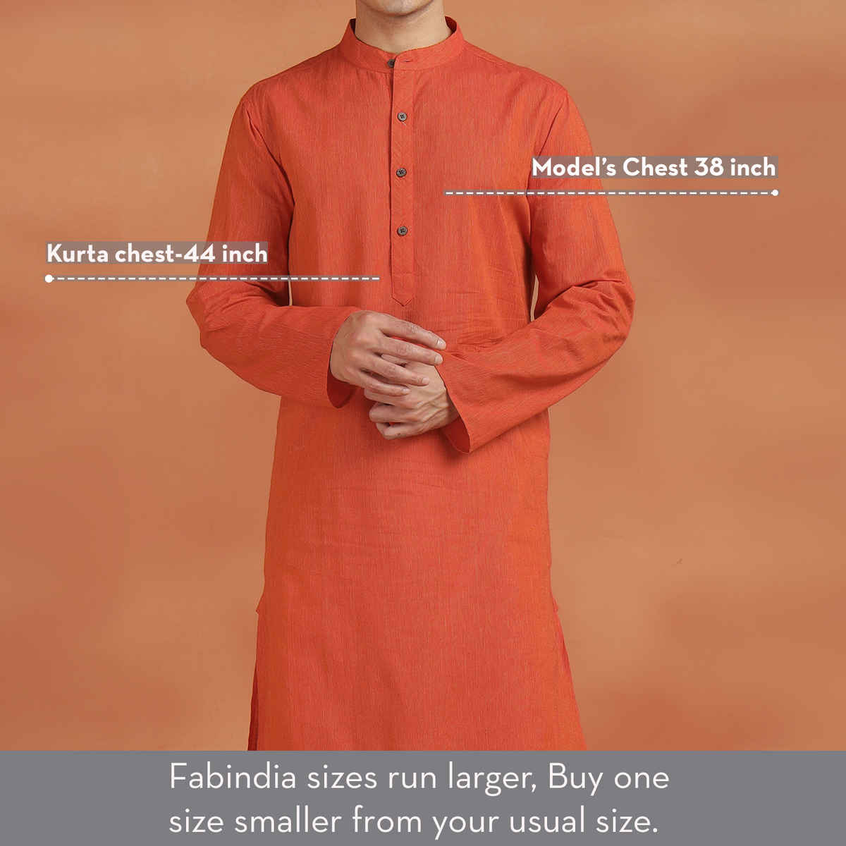 Fabindia Men's Cotton Slim Fit Long Kurta | Orange - S