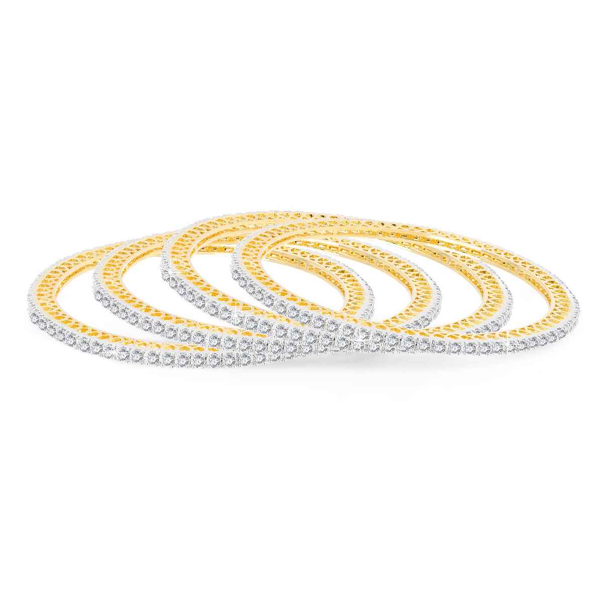 Yellow Chimes Gold Plated Bangles Set for Women | White AD Diamond Design
