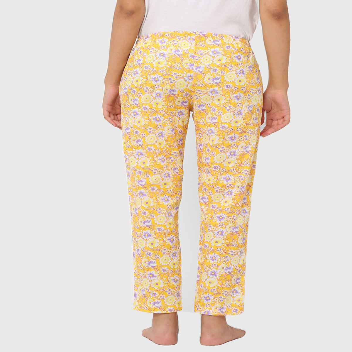Urban Scottish Women s USWPJ605 Floral Print Cotton Regular Fit Mid Rise Pyjama Pants | Yellow - L