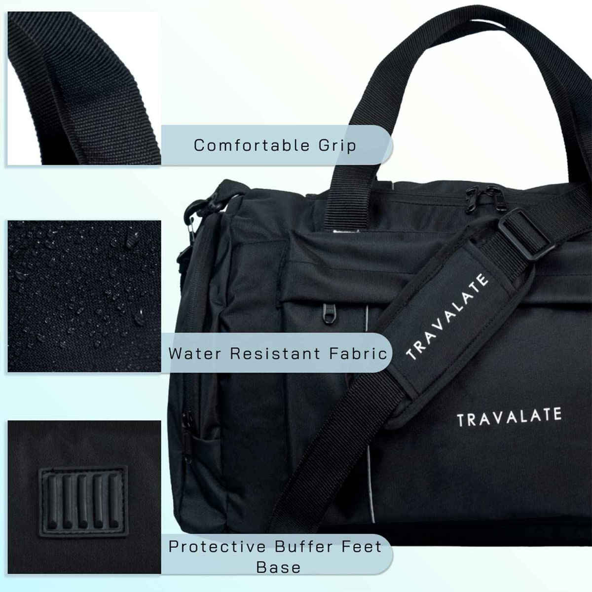 TRAVALATE Polyester Travel Duffle Luggage Bag | Multi Pocket Ultra-Light | Black - 45 L
