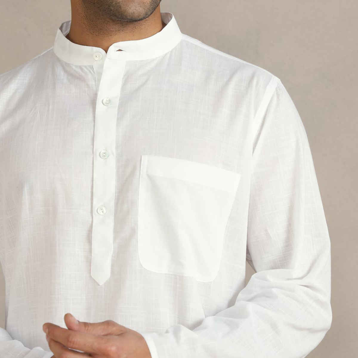 Fabindia Men's Cotton Slim Fit Long Kurta | White - S