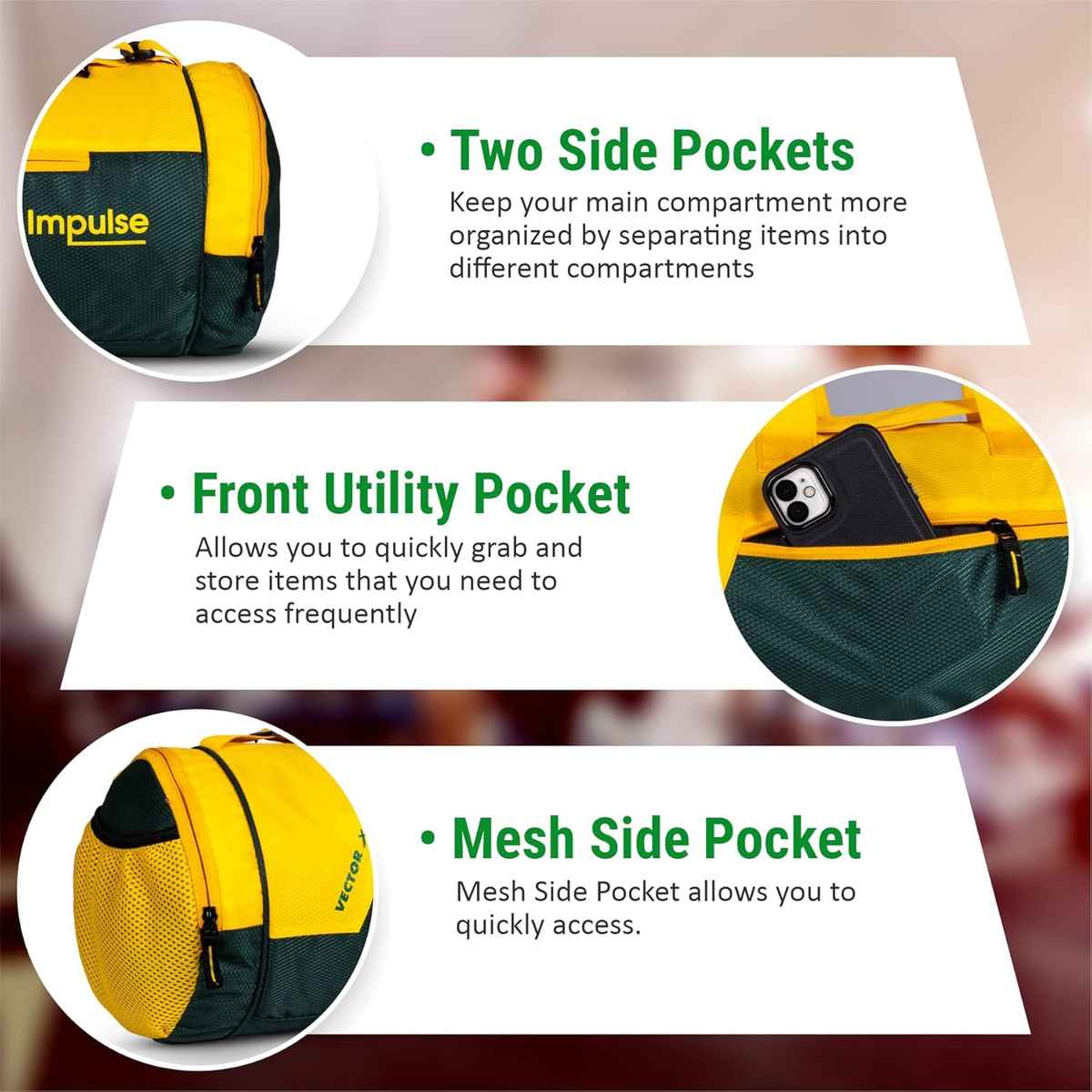 Vector X Unisex Polyester 26 L Gym Bag | Yellow