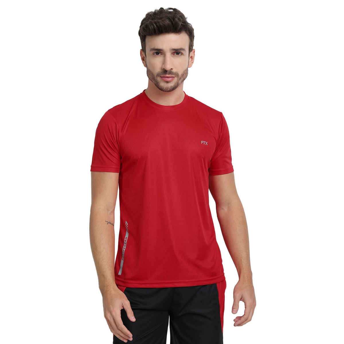 Ftx Men's Solid Round Neck Polyester Half Sleeve Casual T-shirt | Red | L