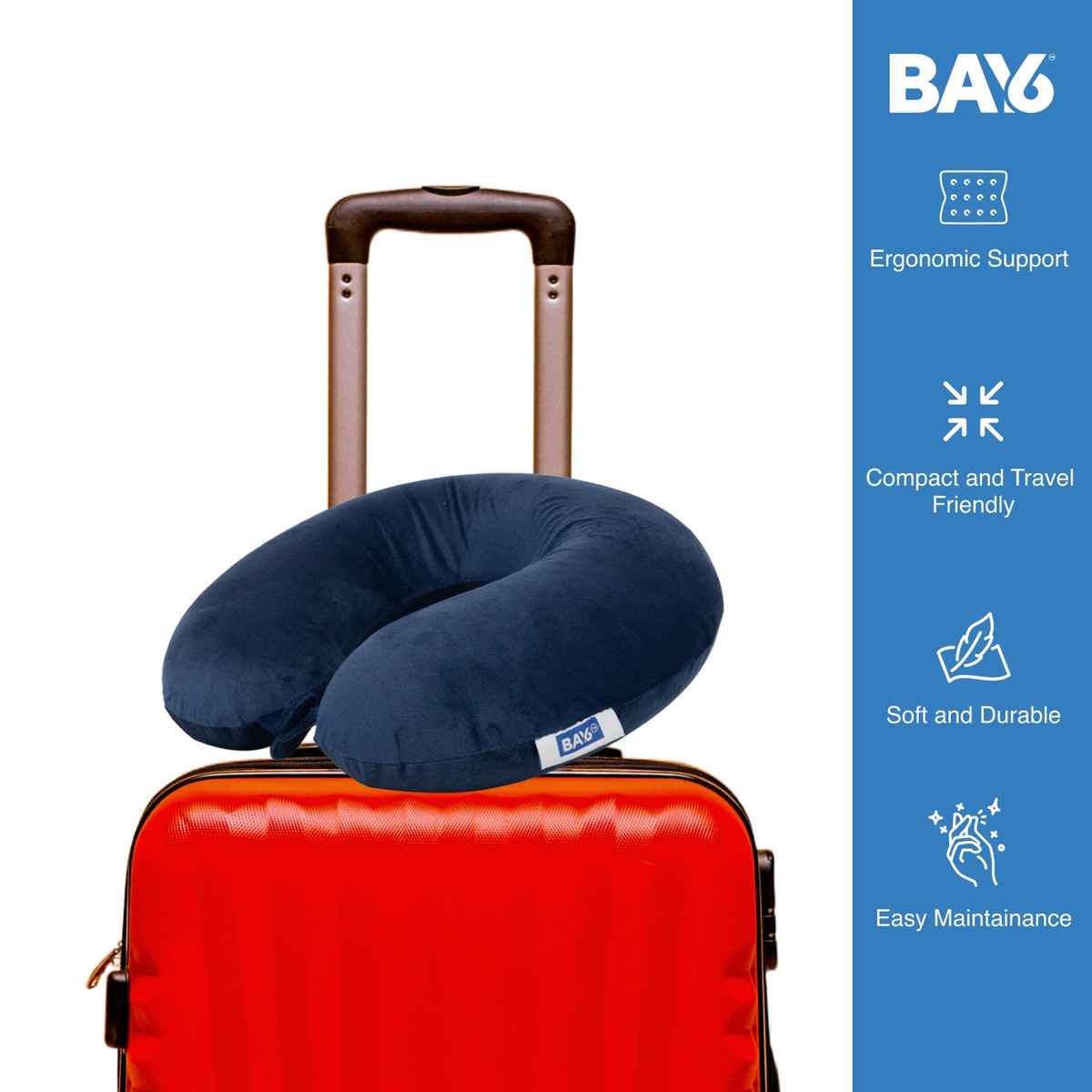 BAY6 Unisex Solid Faux Velvet Neck Pillow | Blue - Free Size