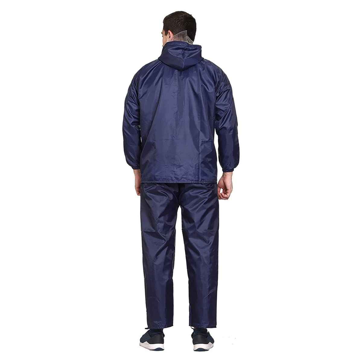 INFISPACE Adult Unisex Polyester Raincoat Suit with Adjustable Cap & Pockets Blue Color XXL