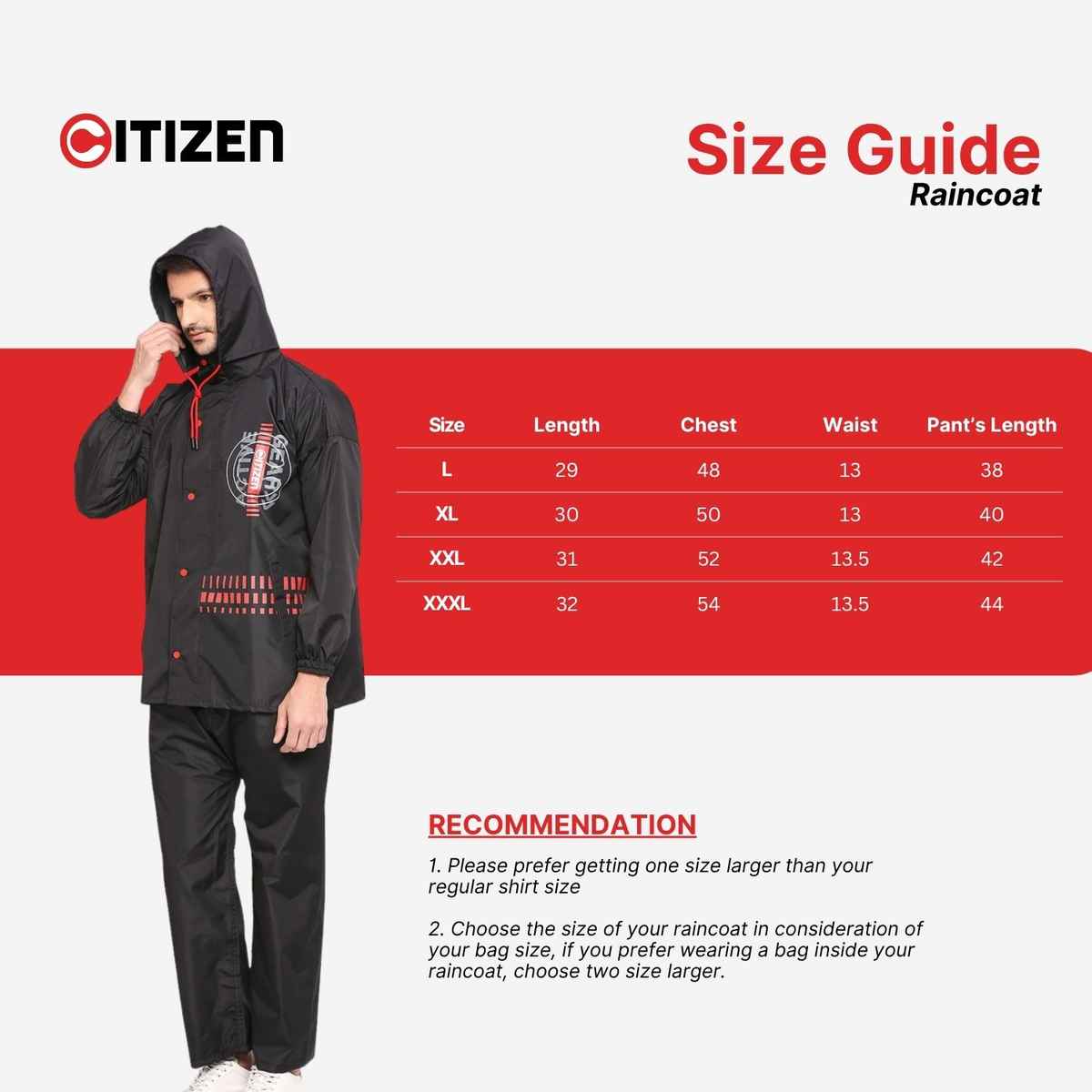 Citizen Tapping Series |Rubberized Raincoat With Pant - Black - CT007-XL