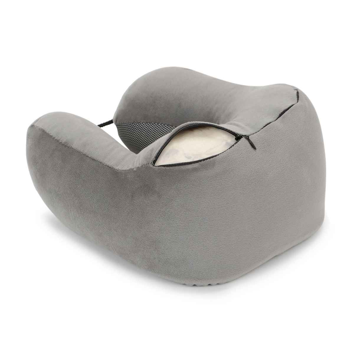 Kaaytee Memory Foam Travel Neck Pillow for Airplane & Car Neck Support Cushion | Grey