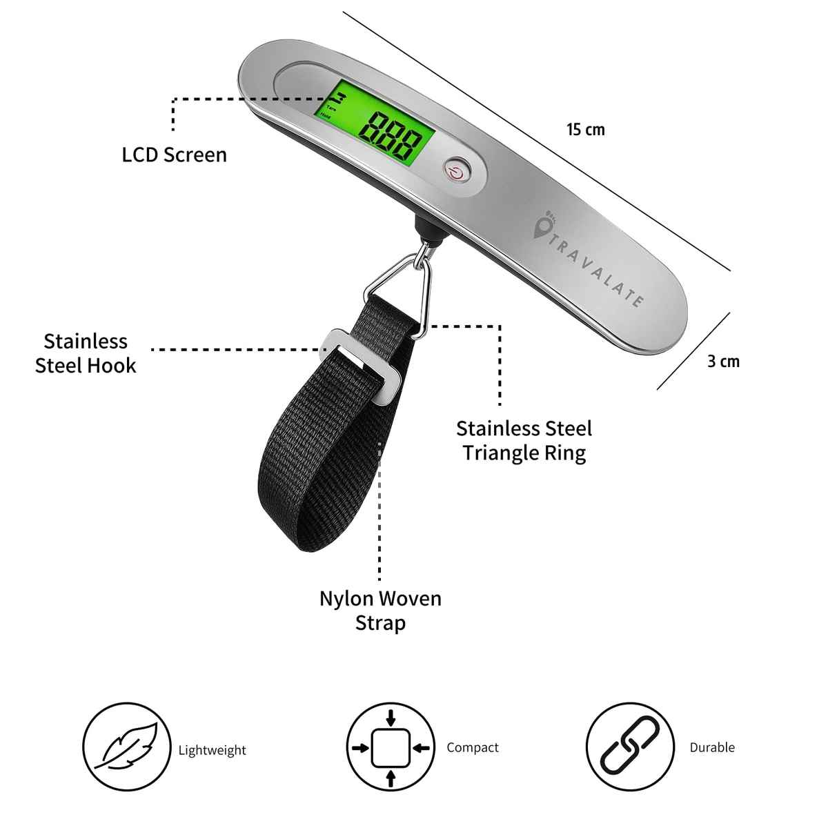 TRAVALATE Digital Luggage Weighing Scale with Backlit LCD Display Up to 50 kg Capacity