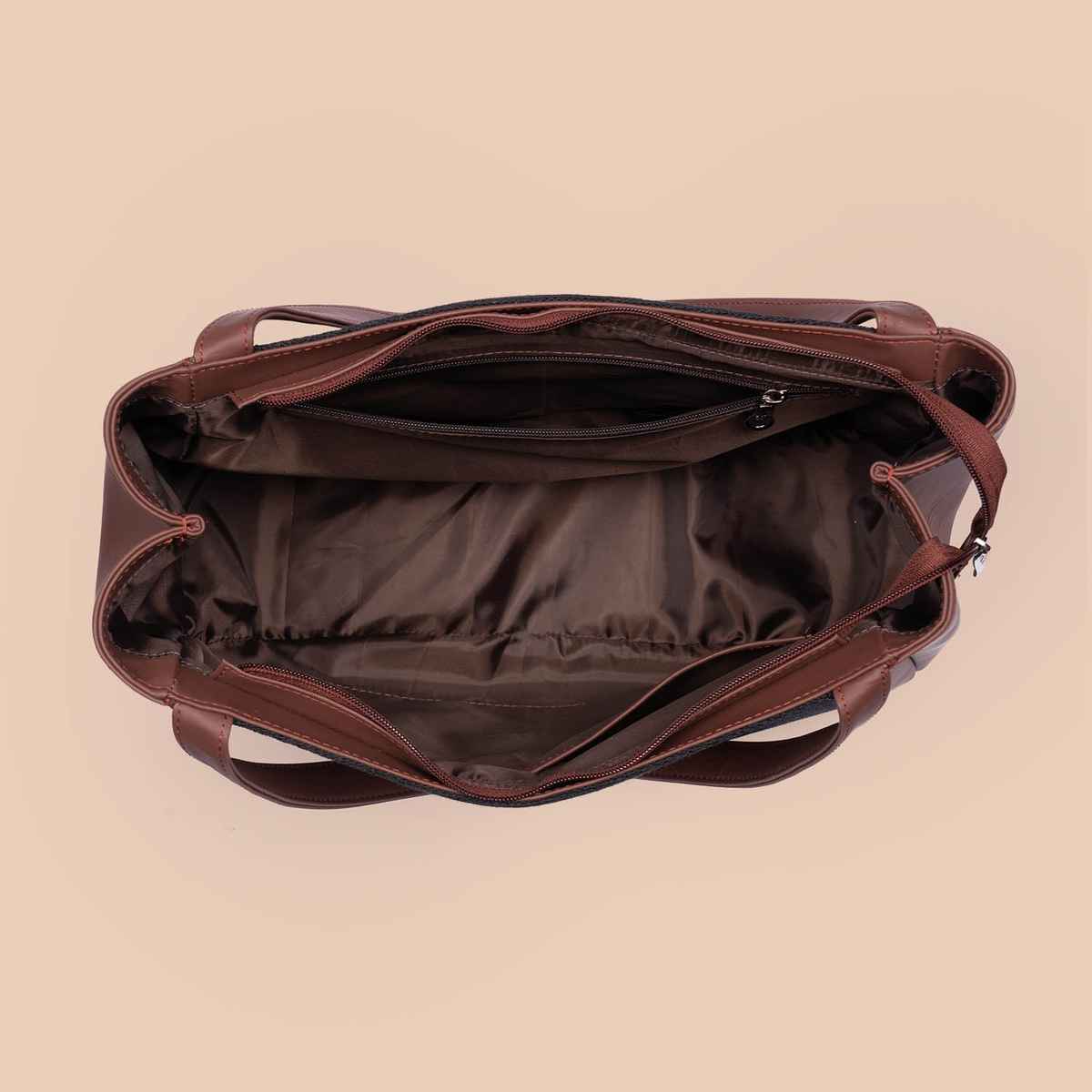 Zouk Women's Striped Vegan Leather 13.6 L Double Strap Handbag | Brown - Free Size