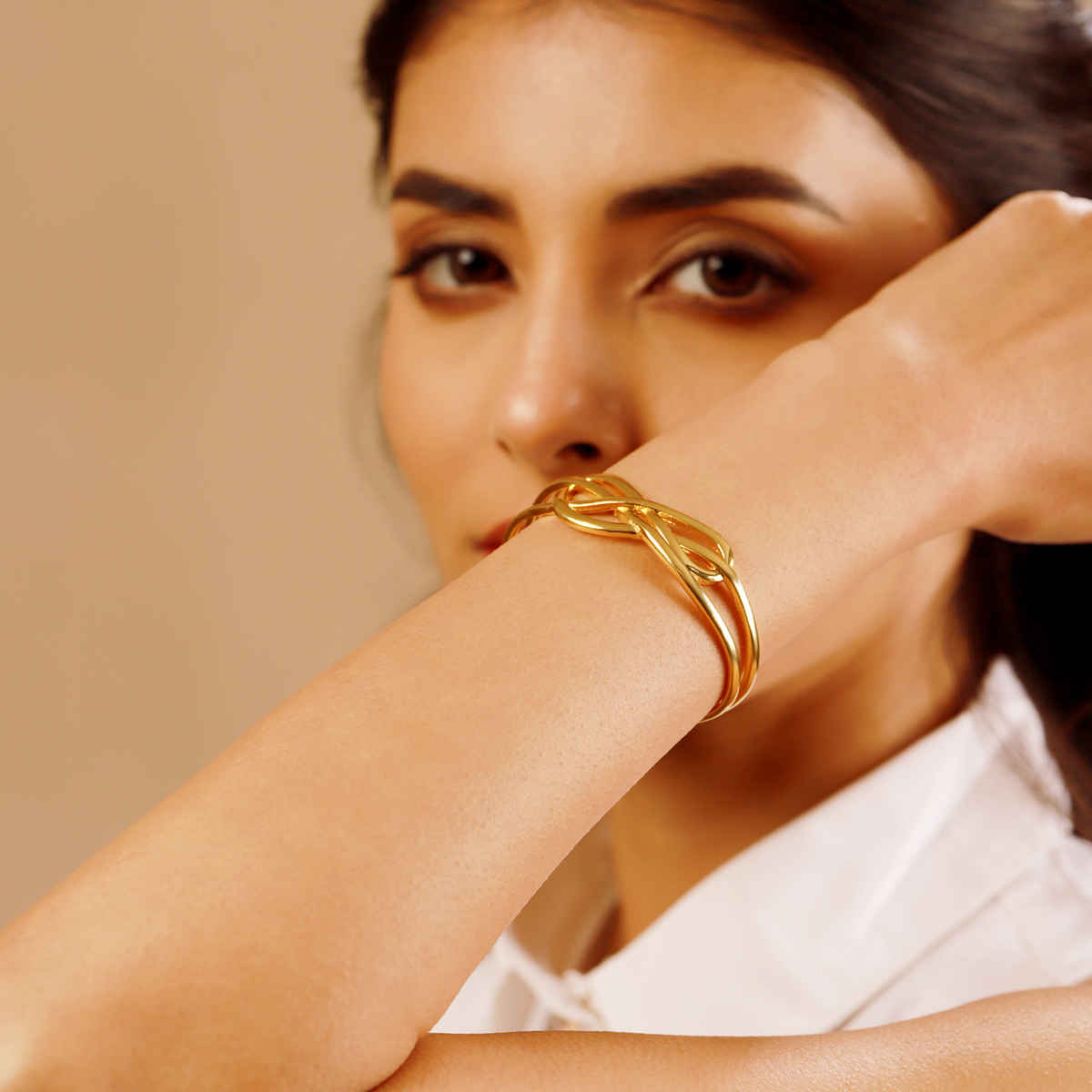 Voylla Valentines Day Golden Intertwined Infinity Cuff Bracelet