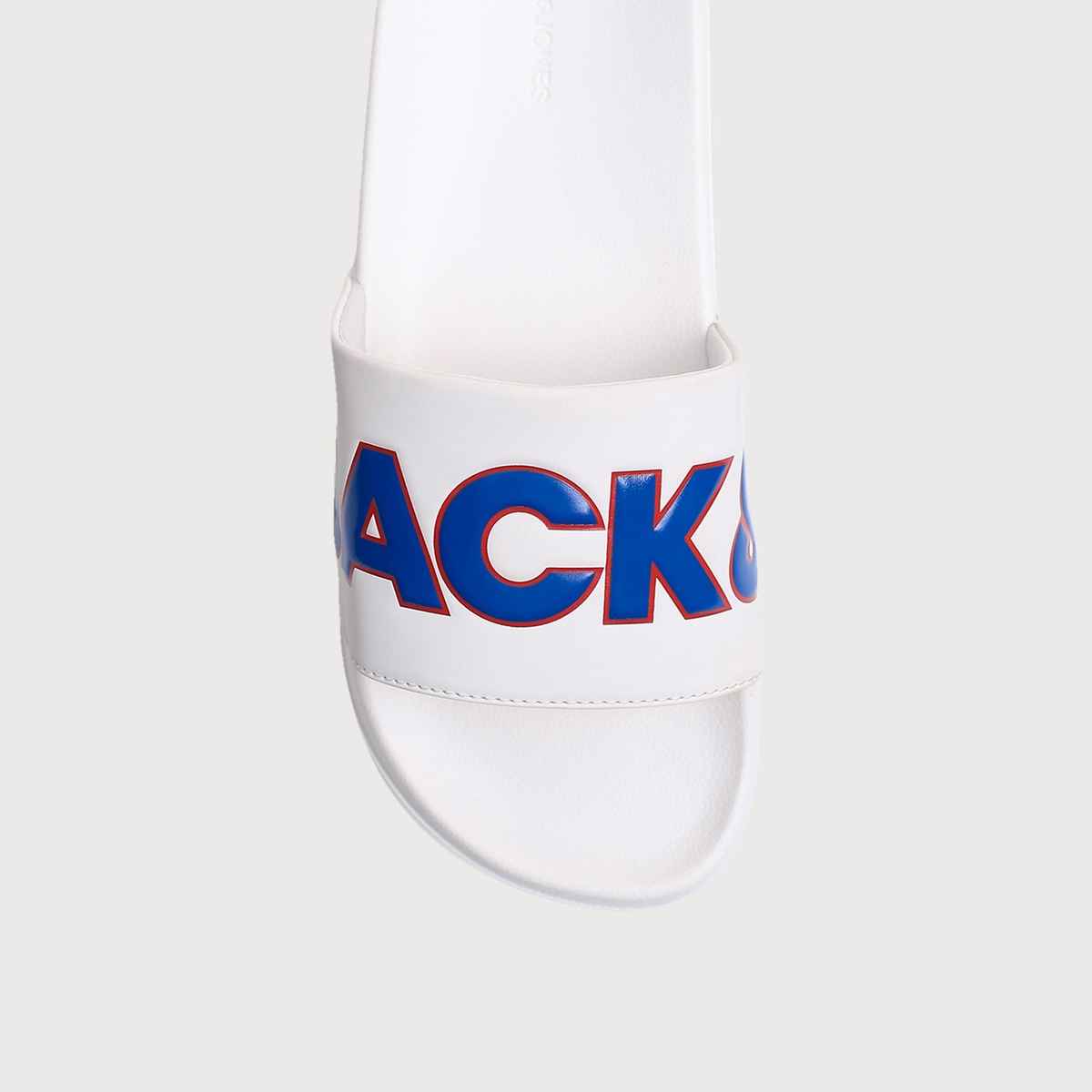 Jack & Jones Men's Contrast Logo PU Pool Sliders | White - UK 10