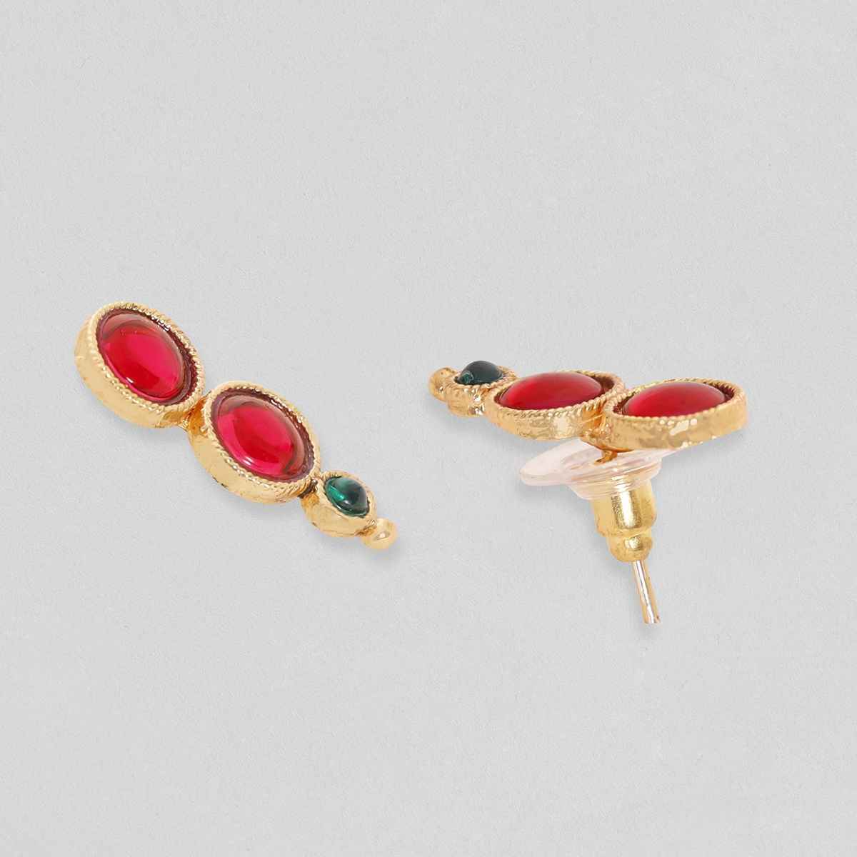 Rubans 22K Gold-Plated Ruby Pink & Emerald Green Studded Necklace & Earring Set