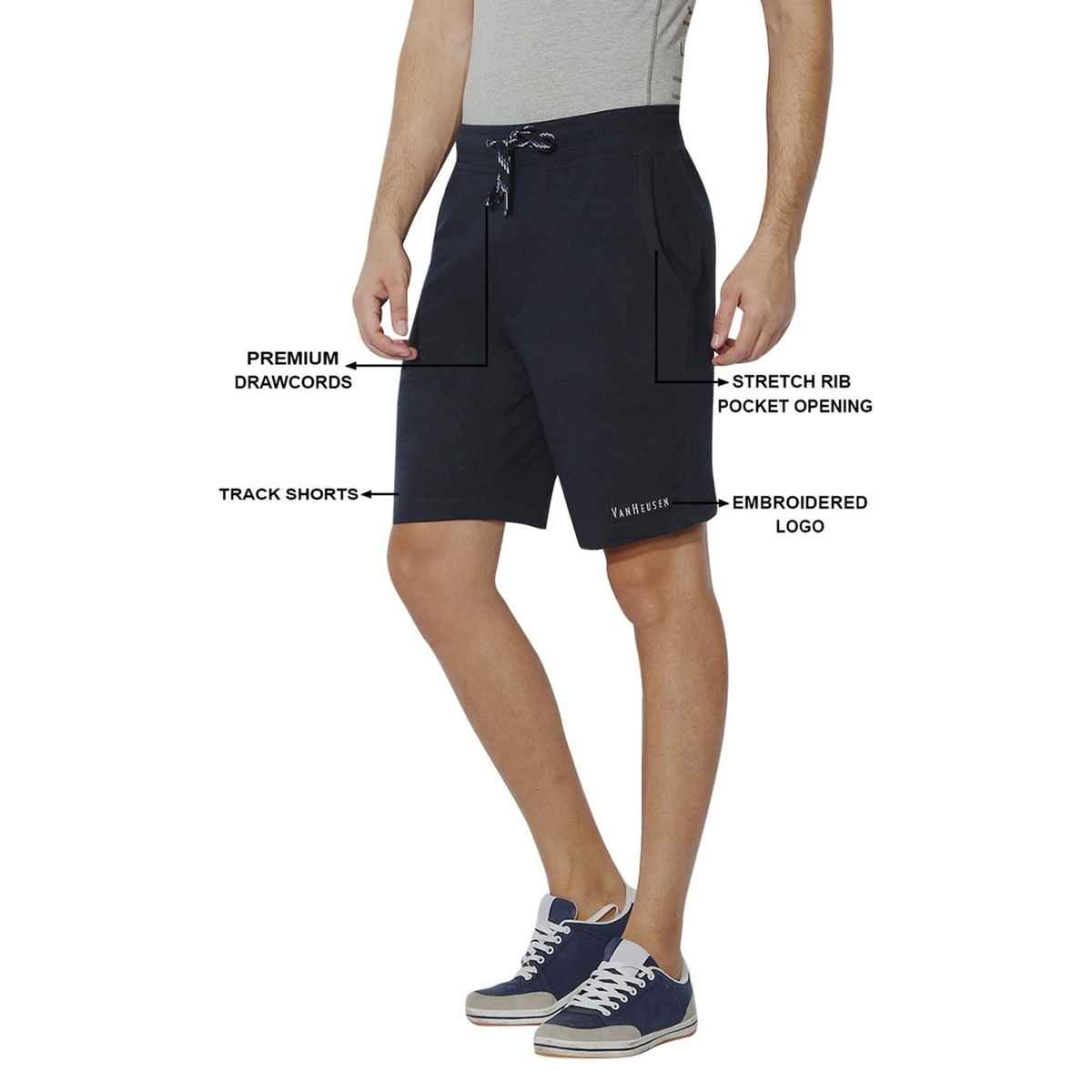 Van Heusen Athleisure Men Cotton Navy Solid Smart Tech Easy Stain Release Knit Shorts |XXL