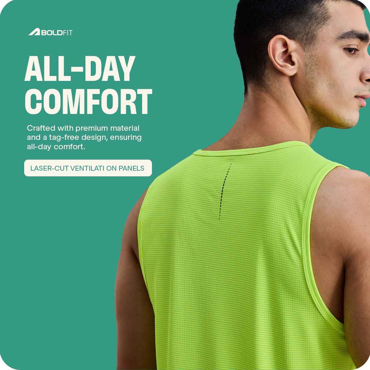 Boldfit Men's Vest Breathable Sando for GymRunning Baniyan | Green - S
