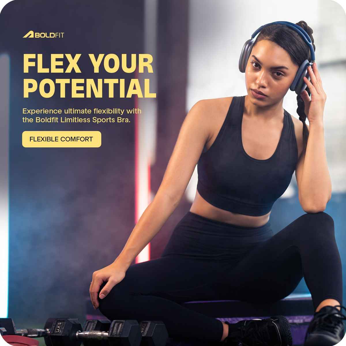 Boldfit Sports Bras for Women Nylon Spandex Gym Black - M