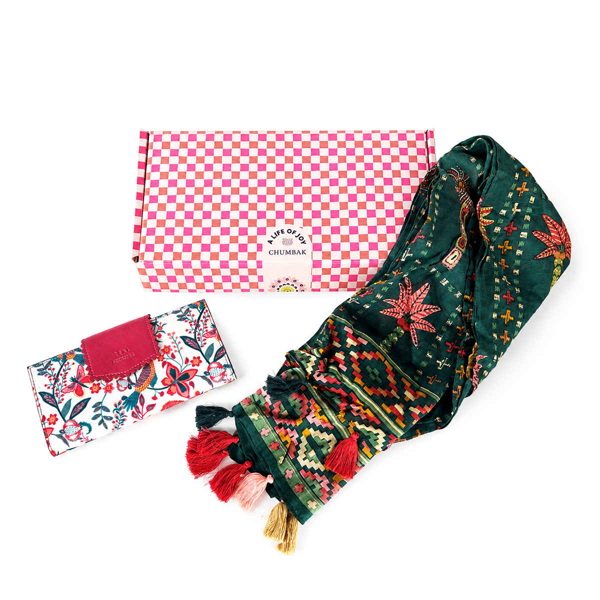 Teal By Chumbak Rakhi Combo | Bahaar long wallet + Palm Killim Scarf | Comes in a Gift Box