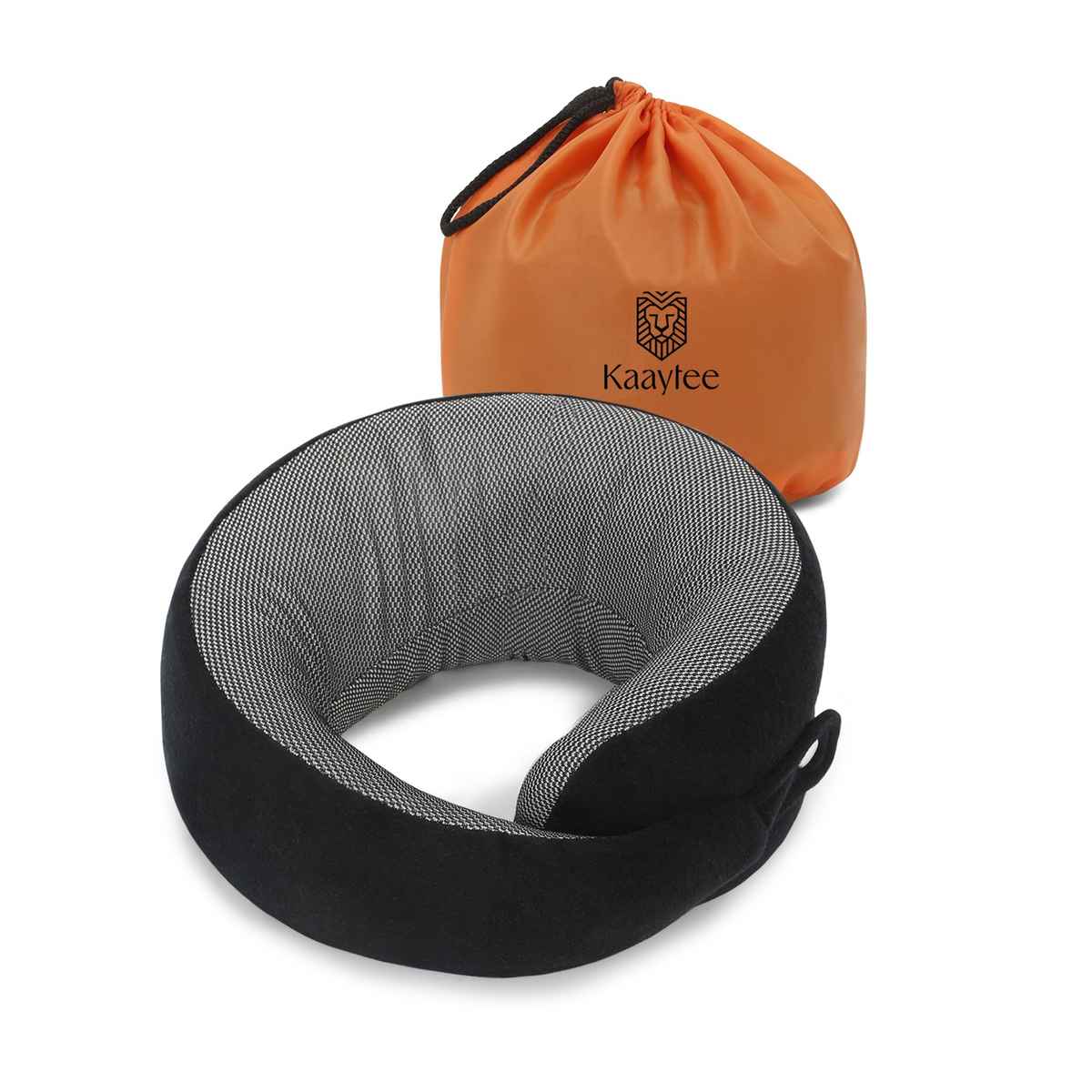 Kaaytee 100% Pure Memory Foam Travel Neck Pillow - Stable Neck Support | Black