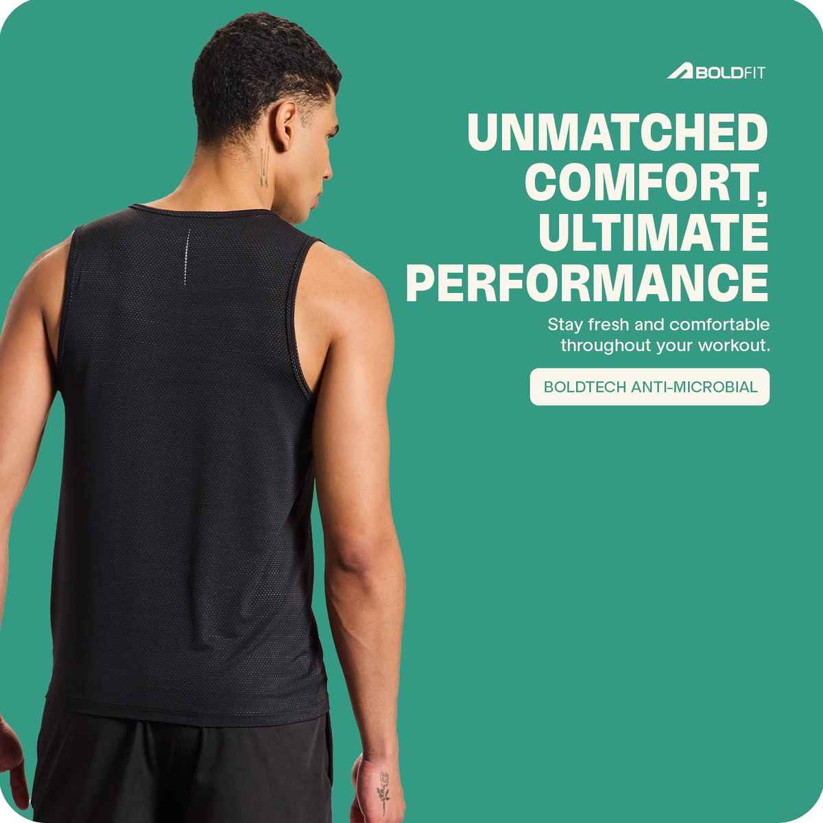 Boldfit Men's Vest Multipurpose Sando for GymOutdoor Baniyan | Black - M