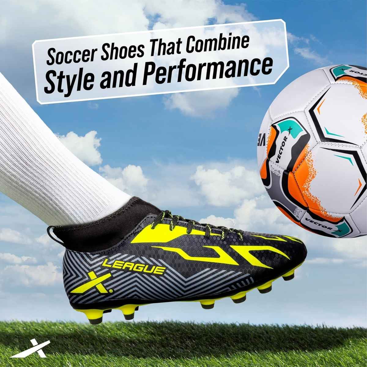 Vector X Men s League Football Shoes With Studs | Black-Green - Size 8