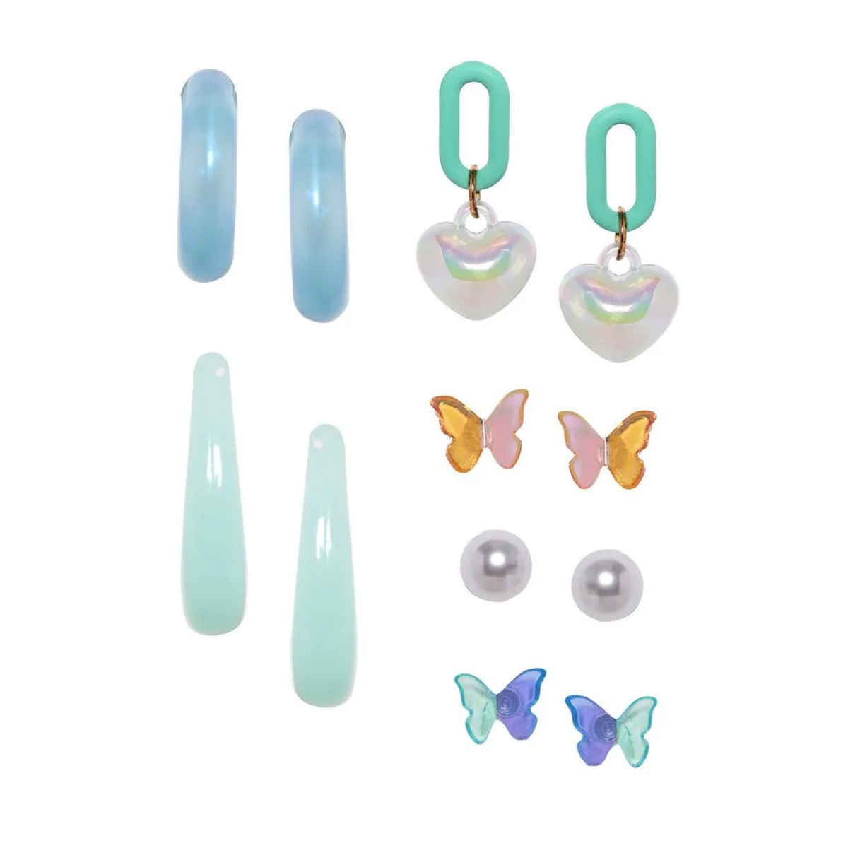 Rubans Set of 6, Aqua Blues Fun party Stacking Hoop Earrings