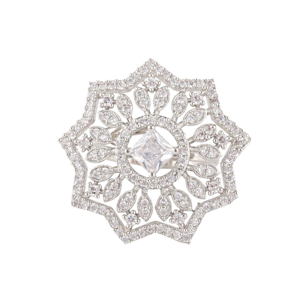 Voylla Sparkling Elegance Crystal Crown American Diamond Ring
