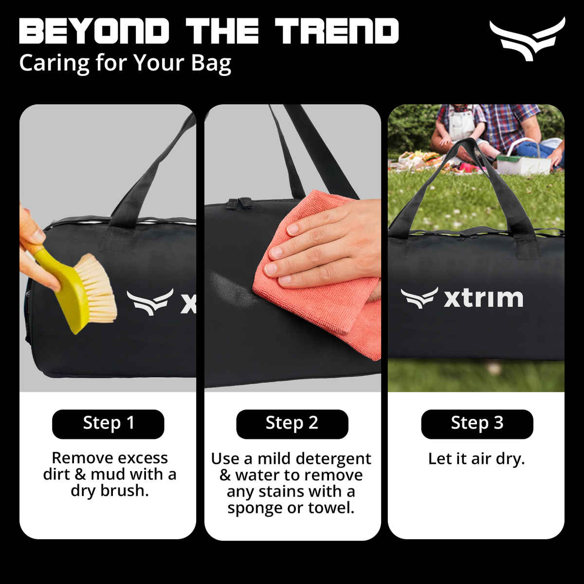 Xtrim Flex Duffle Bag 20L with Shoe Compartment for Men & Women | Gym, Travel & Sports Bag | Black