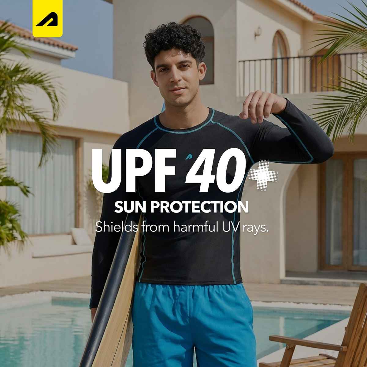 Boldfit Men's Full Sleeve Swim TShirt Stretchable | Black - L