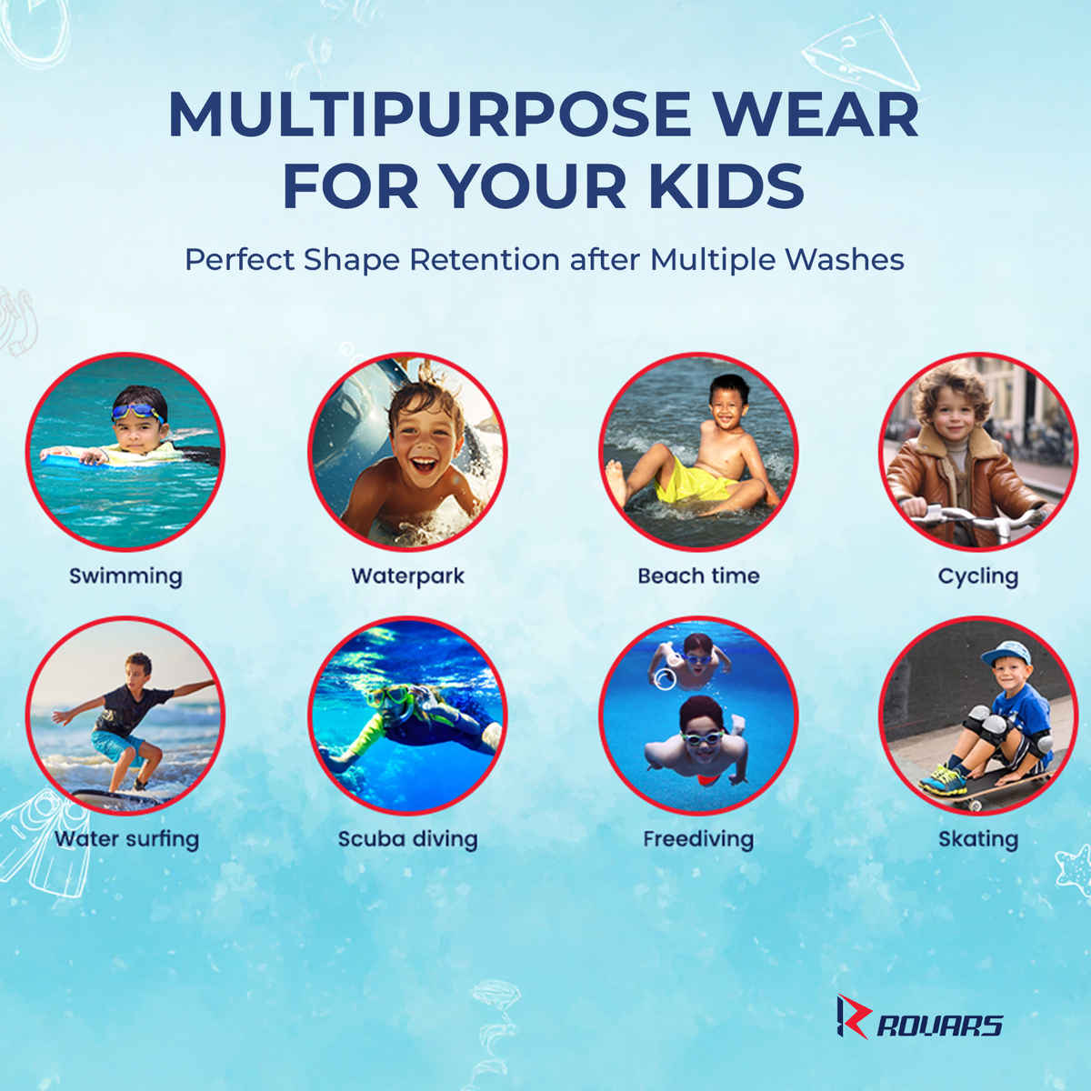 ROVARS Boys, Girls & Unisex Swim & Skating Wear | Navy Blue - 30