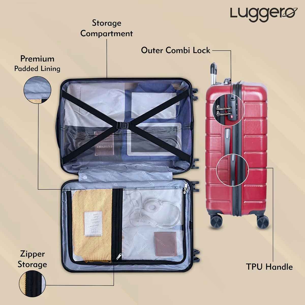 Luggero Eternal Trolley Bag | Chilli Red - M