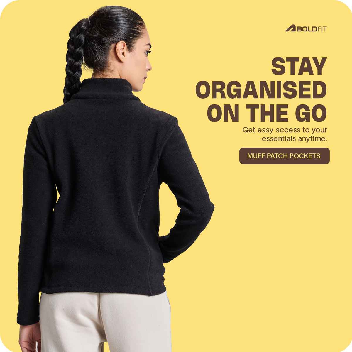 Boldfit Women's Sweatshirt Full Zipper Heavy Fleece Natural Insulation Pullover | Black - S