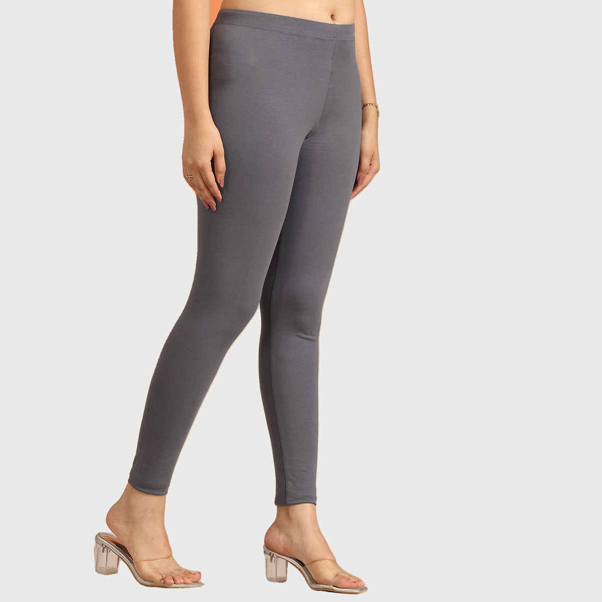 Libas Women's Solid Cotton Blend Leggings | Grey - M