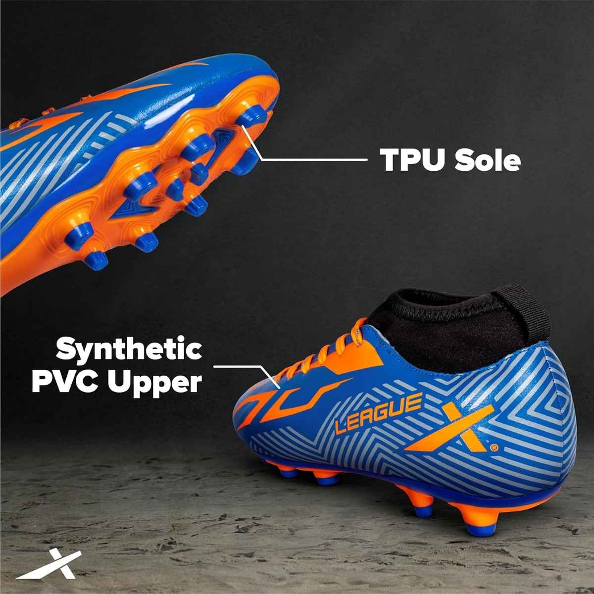 Vector X Men's League Football Shoes With Studs | Blue-Orange - UK 9