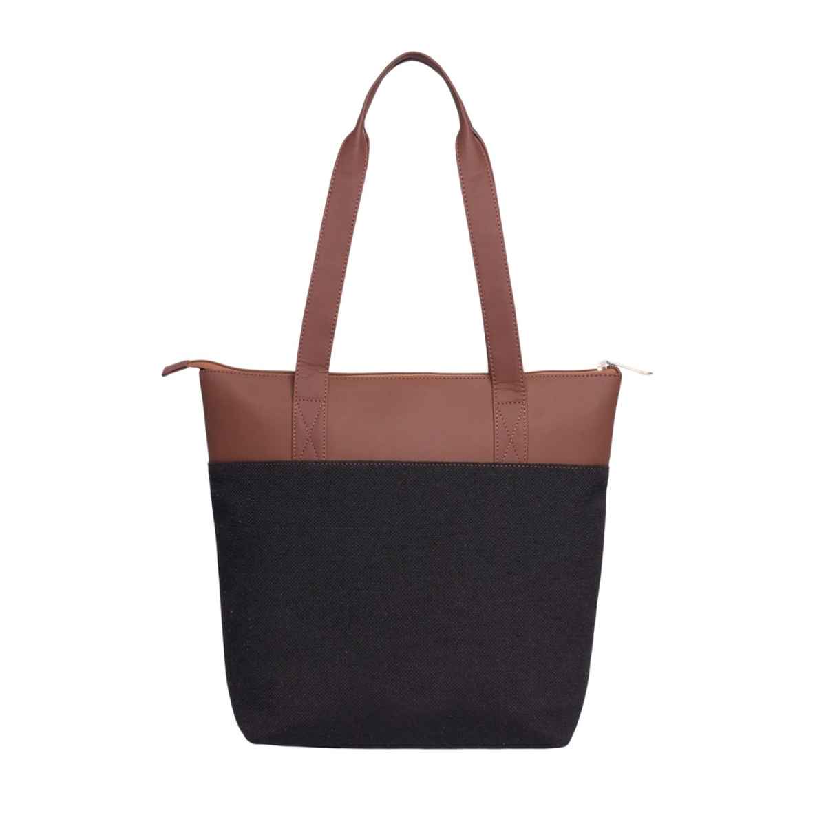 Zouk Women's Solid Vegan Leather 15.5 L Double Handle Tote Bag | Black - One Size