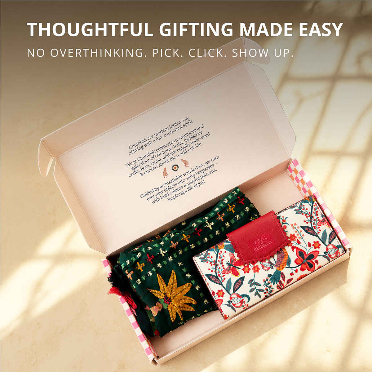 Teal By Chumbak Rakhi Combo | Bahaar long wallet + Palm Killim Scarf | Comes in a Gift Box
