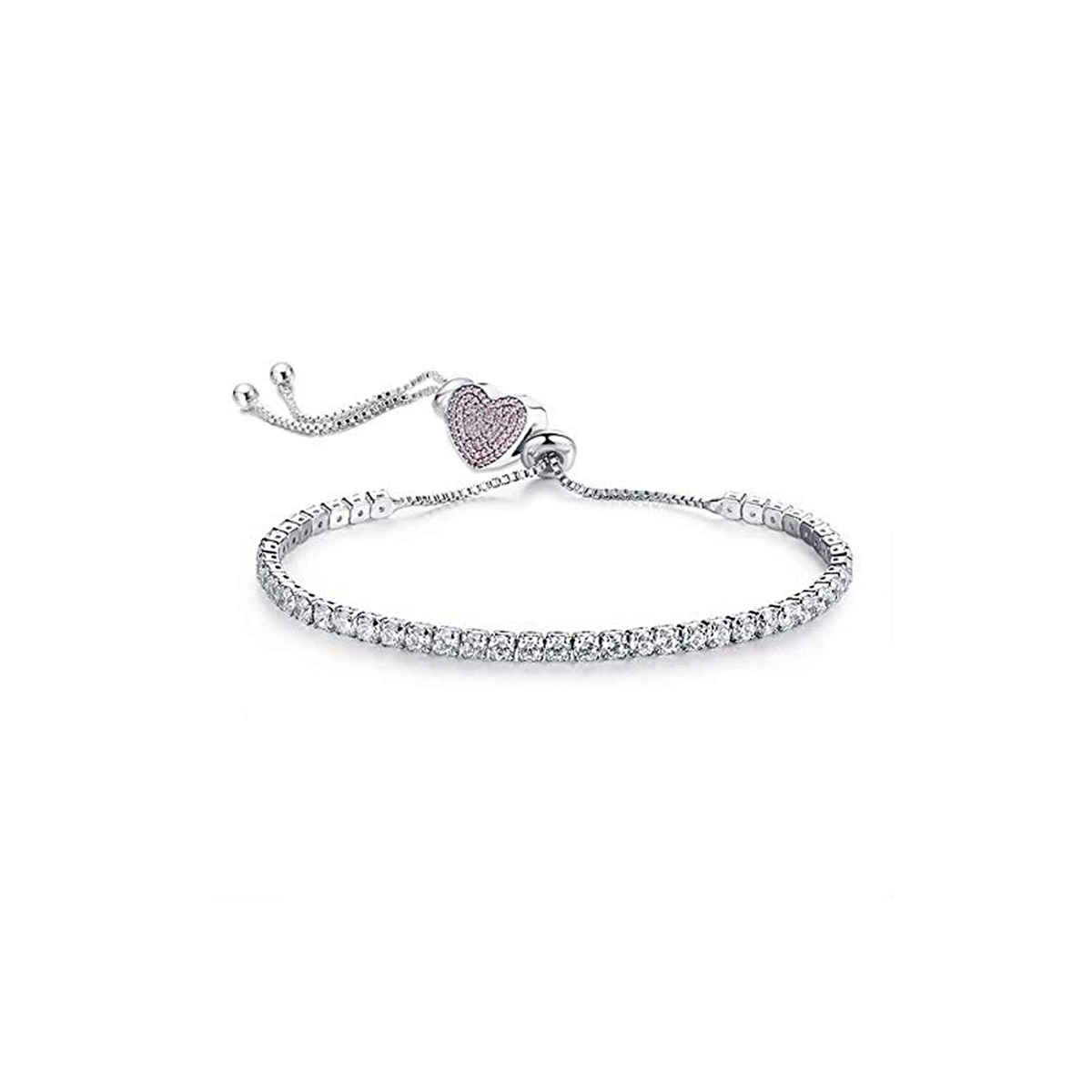 Yellow Chimes Heart Shaped Silver Toned Bracelets with White CZ for Women