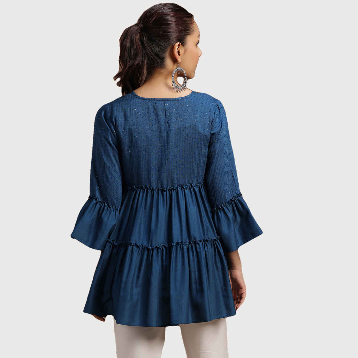 Libas Women's Embellished Silk Blend A-line Kurti | 29142 29142 | Blue - S