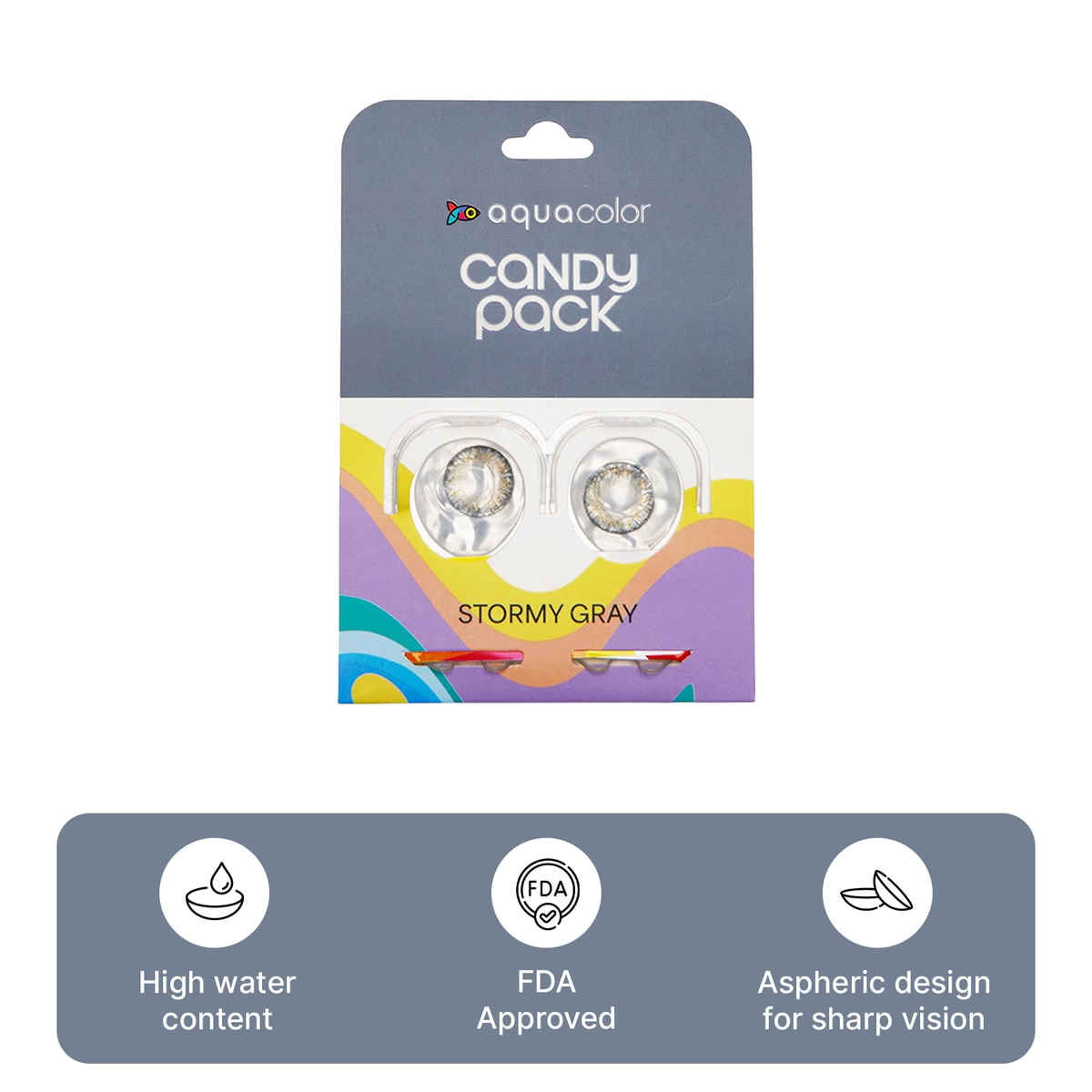 Aquacolor Candy Pack with Zero Power Daily Disposable Lens Stormy Gray