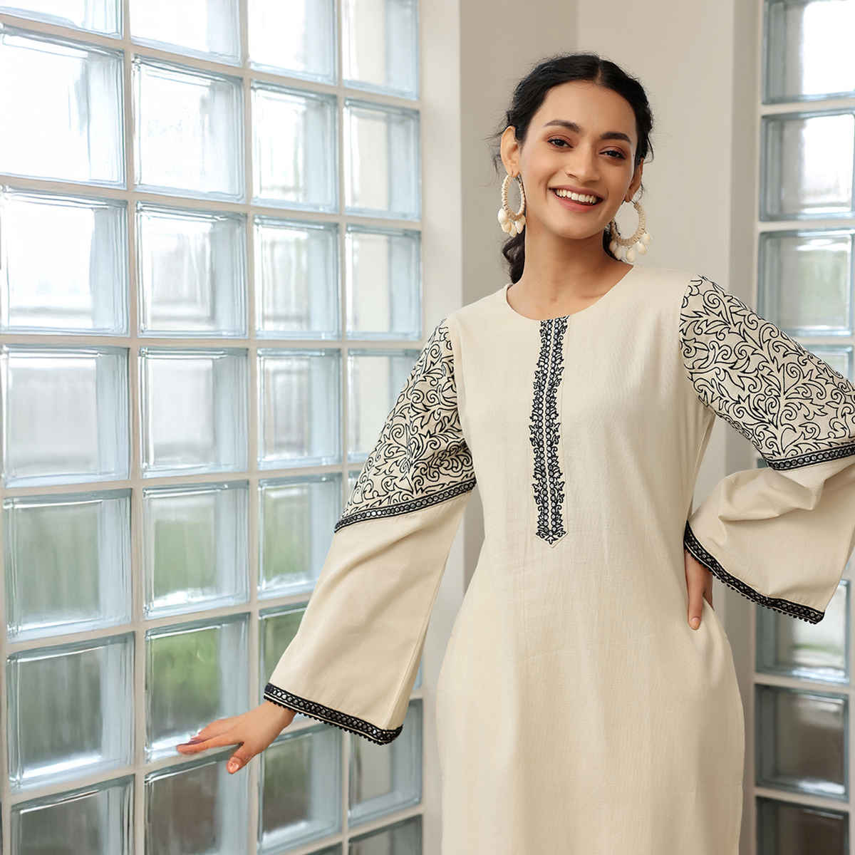 Libas Solid Cotton Blend Straight Suit With Dupatta | 27640H | Beige - M