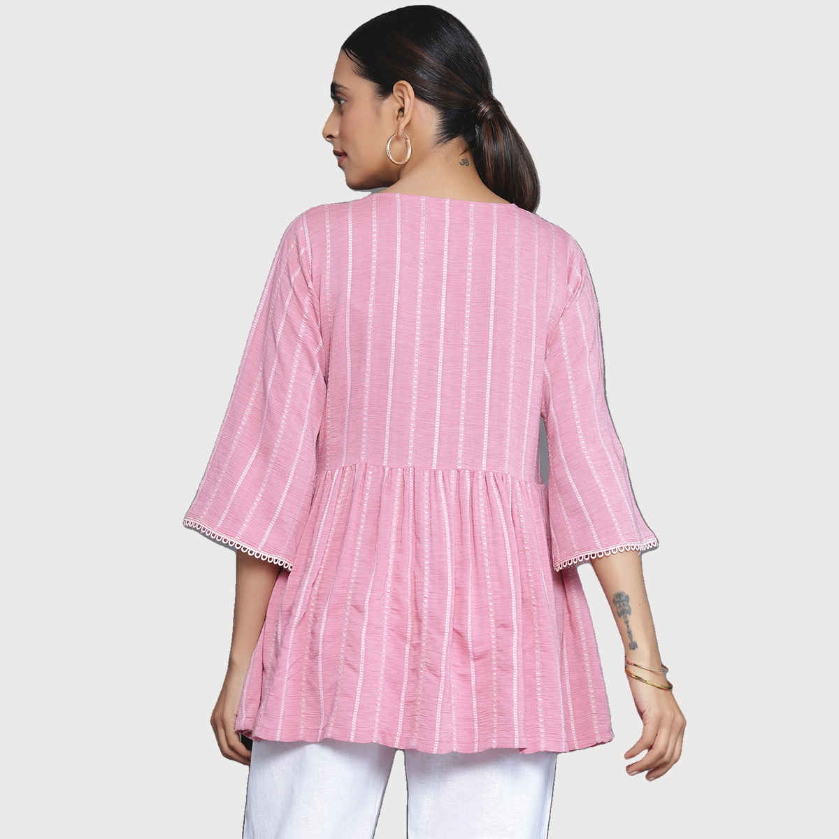 Libas Women's Woven Design Cotton Blend A-Line Kurti | 26907 26907 | Pink - S