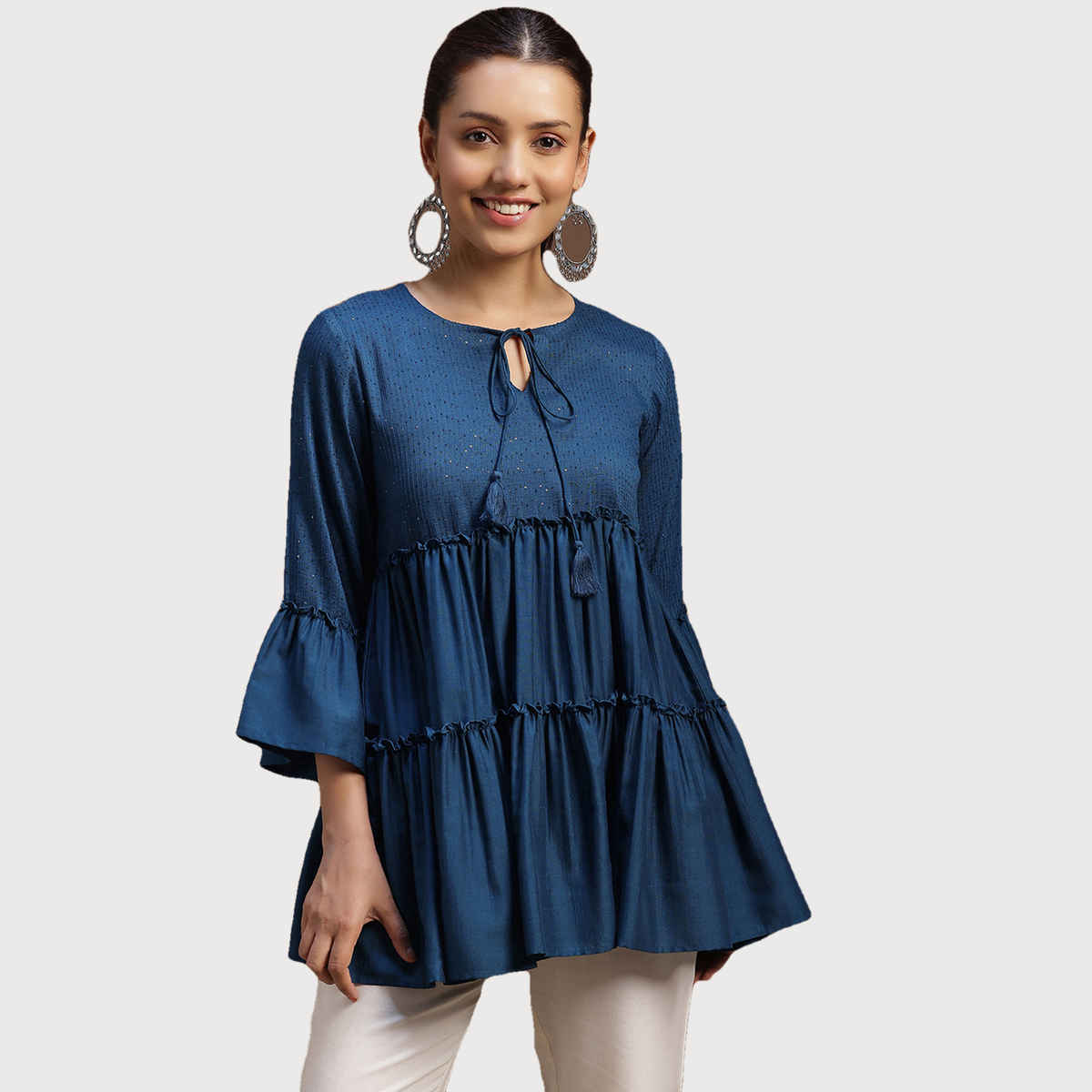 Libas Women's Embellished Silk Blend A-line Kurti | 29142 29142 | Blue - S