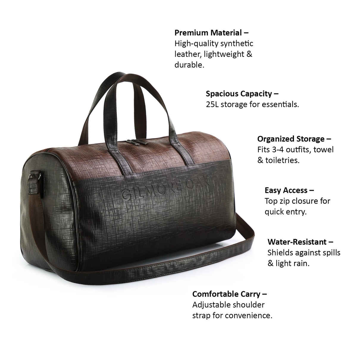 Gilmore Oak Unisex Spark Duffle Bag - Brown | 27 Liters Capacity