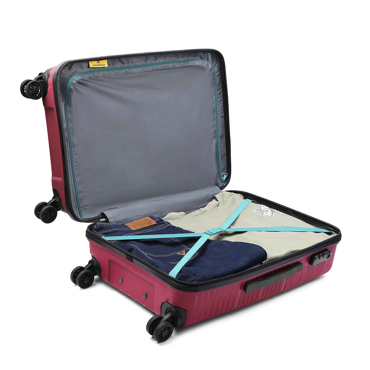 Aristocrat Prime Medium Trolley Bag | Combination Lock | 8 Wheels | Locus Maroon - 65 cm