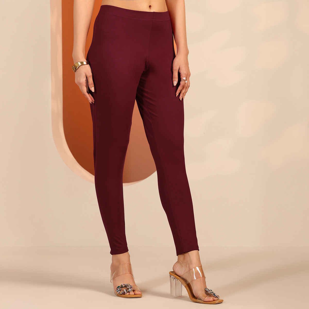 Libas Women's Solid Cotton Blend Legging | Maroon - M